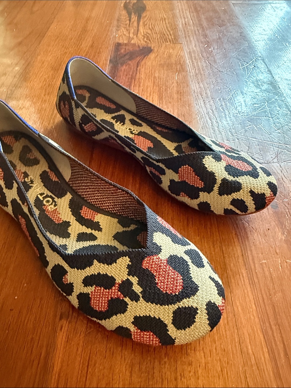 Rothy's Leopard-Print Ballet Flats in Black/Tan/Red
